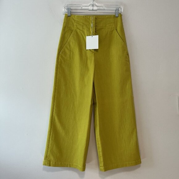 Tibi NWT High-waist Wide-leg Cropped Jeans‎ In Mustard Yellow Size 2 - Picture 5 of 13